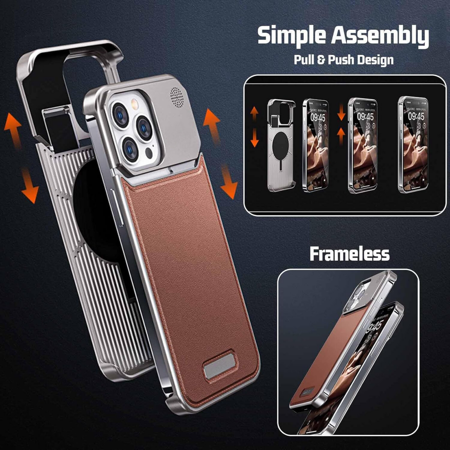 URBANGRIP Metal Case Leather Back [Aviation Aluminum Alloy] Ultra-Thin Frameless Slim Lightweight Heat Dissipation Cooling Camera Cover Protective Cases